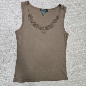 Lauren Ralph Lauren Brown Lace Trim Tank Top